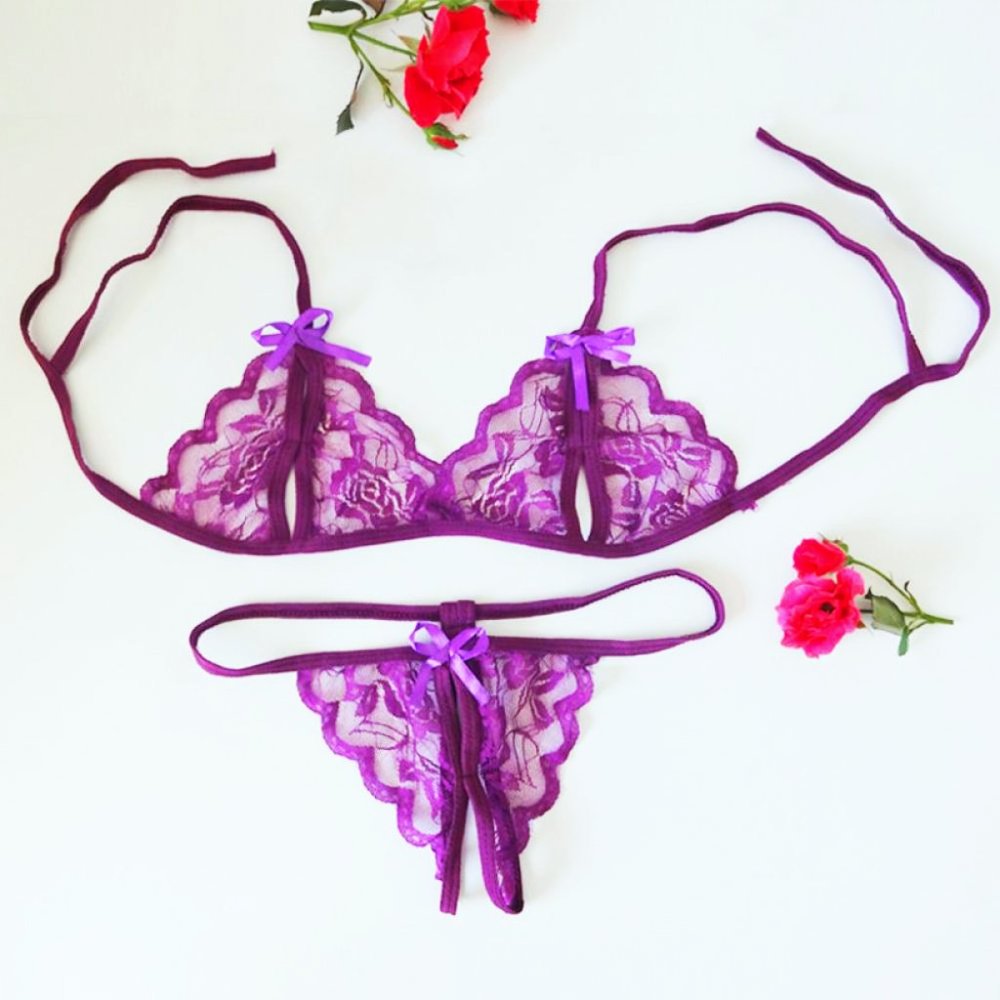 2 Piece Sexy Lace Butterfly Lingerie Babydoll Set Mini Bikini Sets Bra G-String